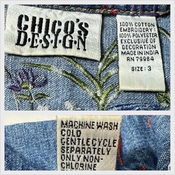 Vintage Chicos WO's Sz. 3 (US size 16) Asian Inspired Embroidered Denim Jacket - Picture 6 of 12